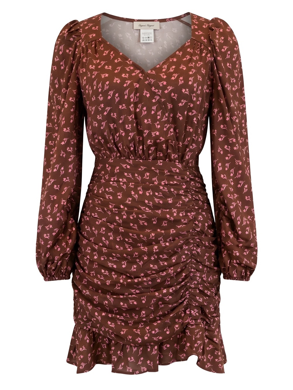 Lush Brown Mini Dress with Pink Floral Print